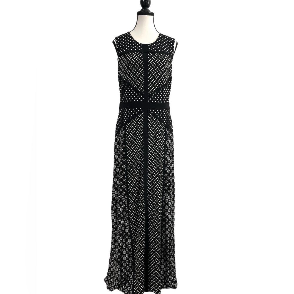 TAYLOR Black and White Sleeveless Sheath Maxi Dress - Size 10